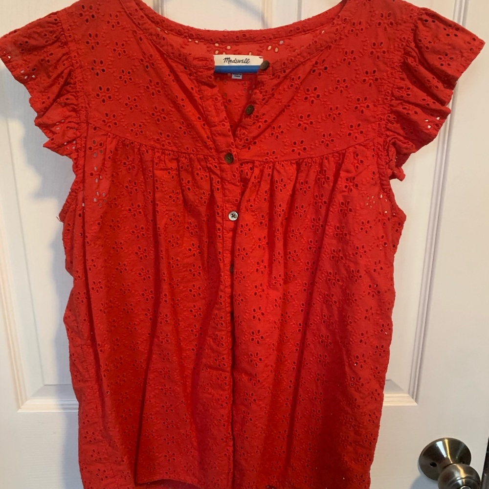 Madewell Red Eyelet Blouse